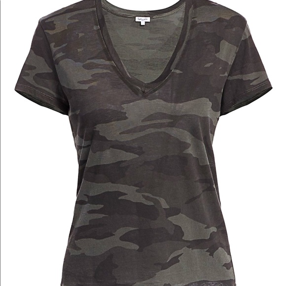 SPLENDID Womens KATE V-NECK T-SHIRT MEDIUM OLIVE BROWN CAMO - Picture 1 of 5